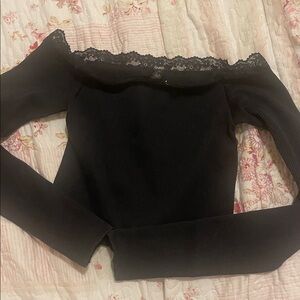 Urban Outfitters Black Off-Shoulder Lace Trim Top